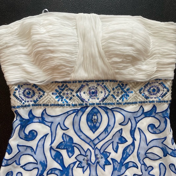 Sue Wong Walt Disney Signature Dress Strapless Ivory Blue Women's Size 4 - Picture 5 of 7